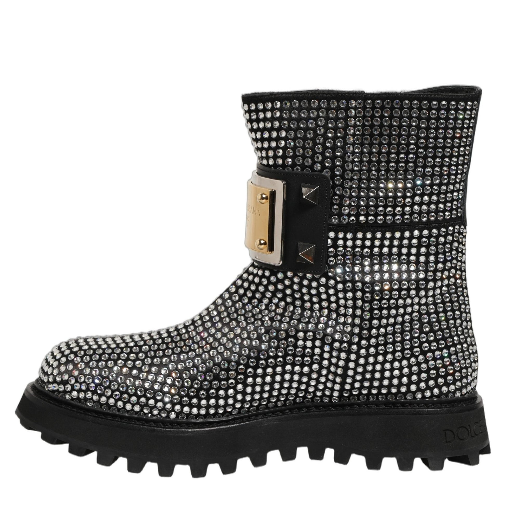 Dolce & Gabbana Black Crystal Embellished Short Boots Shoes Dolce & Gabbana