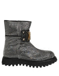 Black Dolce & Gabbana short boots with crystal embellishments and sleek design, featuring a pointed toe and stylish heel.