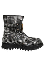 Dolce & Gabbana Black Crystal Embellished Short Boots Shoes