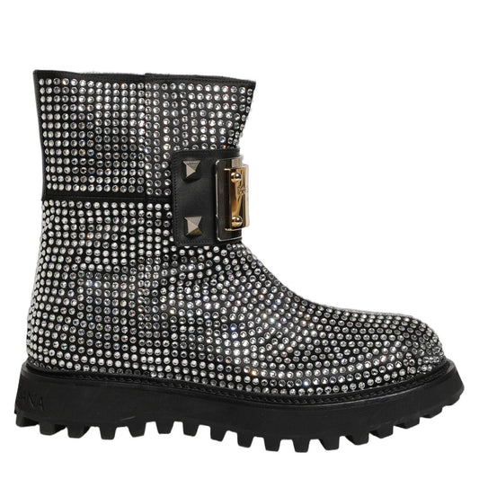 Dolce & Gabbana Black Crystal Embellished Short Boots Shoes Dolce & Gabbana