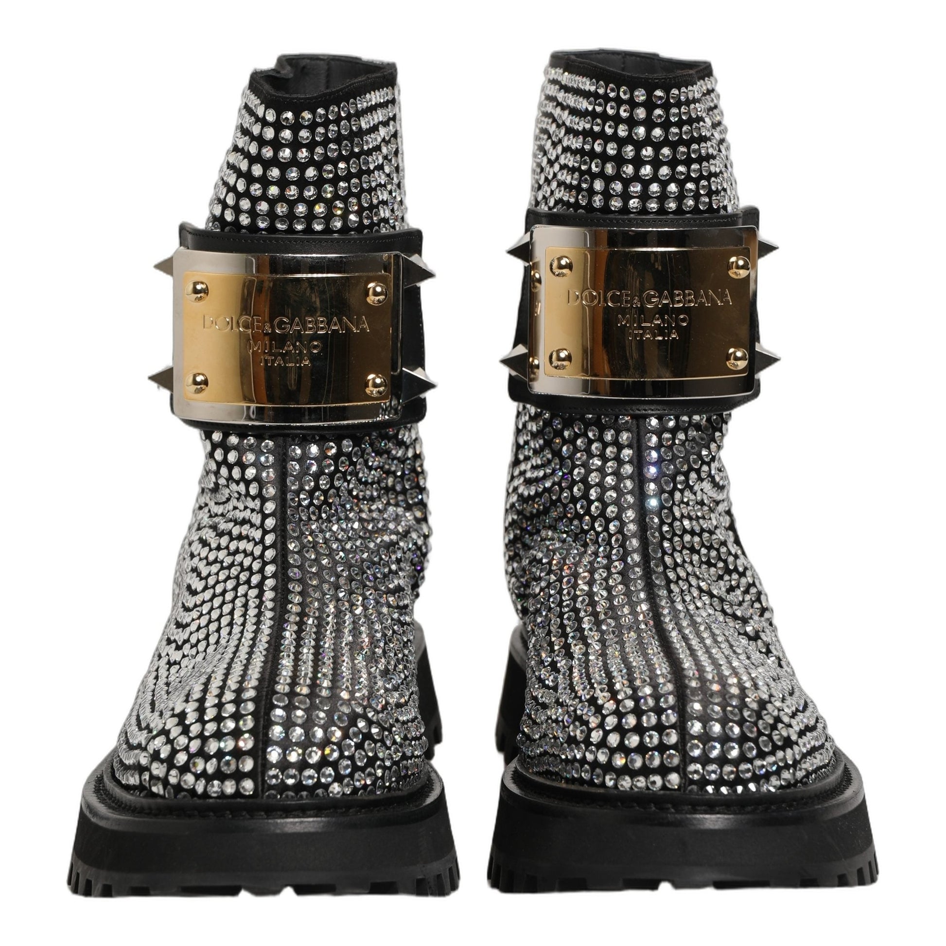 Dolce & Gabbana Black Crystal Embellished Short Boots Shoes Dolce & Gabbana