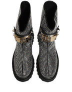 Dolce & Gabbana Black Crystal Embellished Short Boots Shoes