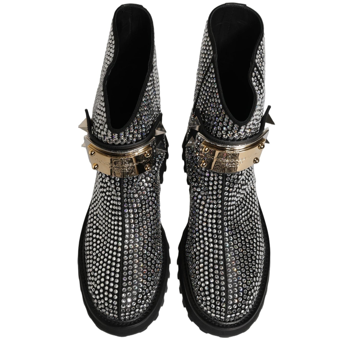 Dolce & Gabbana Black Crystal Embellished Short Boots Shoes Dolce & Gabbana