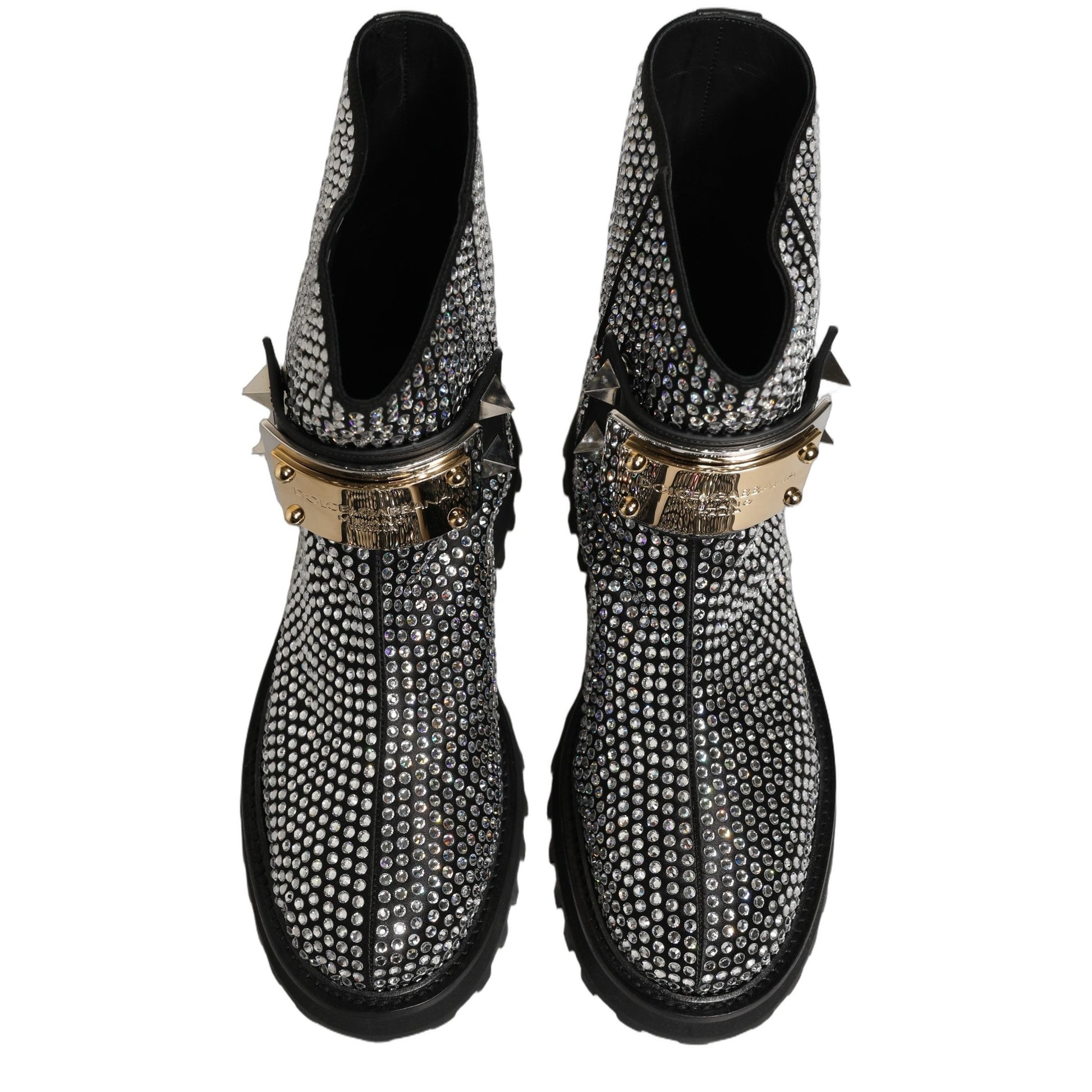 Dolce & Gabbana Black Crystal Embellished Short Boots Shoes Dolce & Gabbana