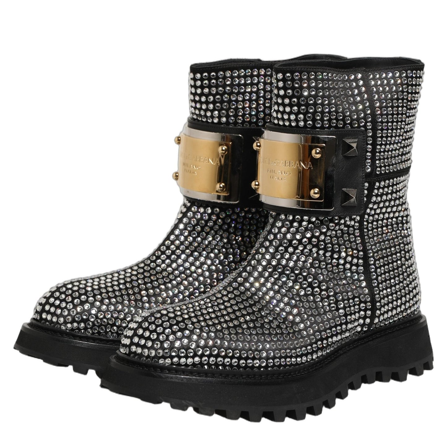 Dolce & Gabbana Black Crystal Embellished Short Boots Shoes Dolce & Gabbana