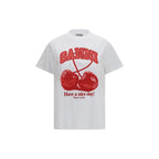 White cotton Ganni T-shirt with a classic fit, featuring a simple crew neckline and short sleeves.