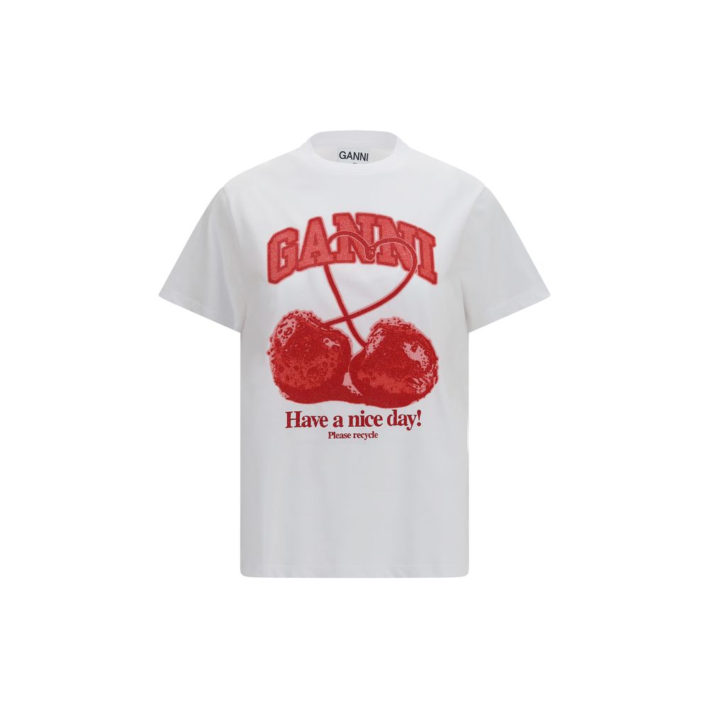 Ganni White Cotton T-Shirt Ganni