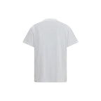 White cotton Ganni T-shirt with a classic crew neckline and relaxed fit, shown on a hanger.