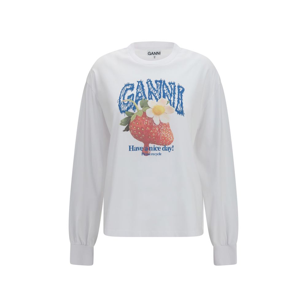 Ganni White Cotton Long Sleeve T-Shirt Ganni