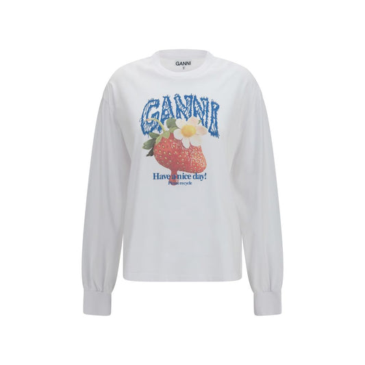 Ganni White Cotton Long Sleeve T-Shirt Ganni