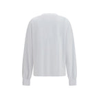 Ganni white cotton long sleeve T-shirt with a classic fit and crew neckline, shown on a plain background.