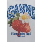 Ganni white cotton long sleeve T-shirt with crew neckline and relaxed fit, casual everyday wear.