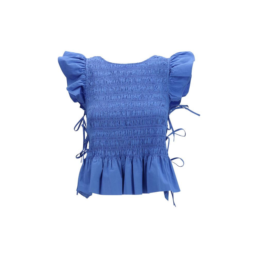 Ganni Blue Cotton Blouse Ganni
