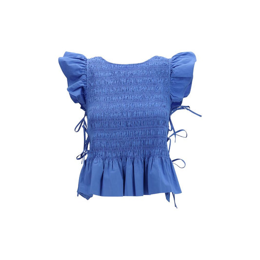 Ganni Blue Cotton Blouse Ganni