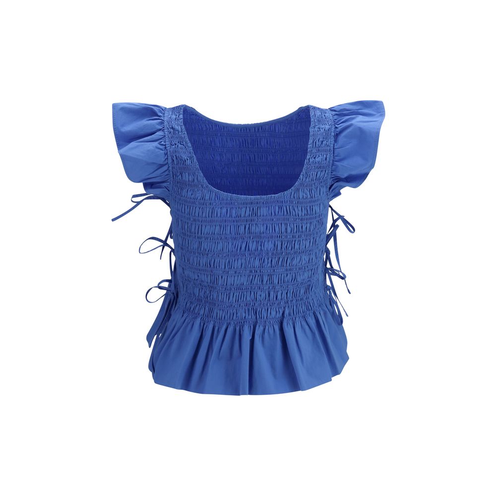 Ganni Blue Cotton Blouse Ganni