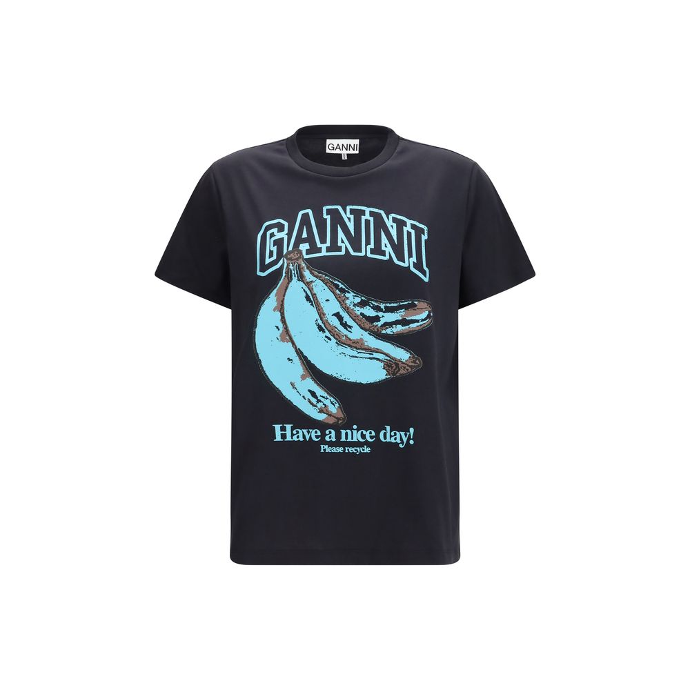 Ganni Black Cotton T-Shirt Ganni