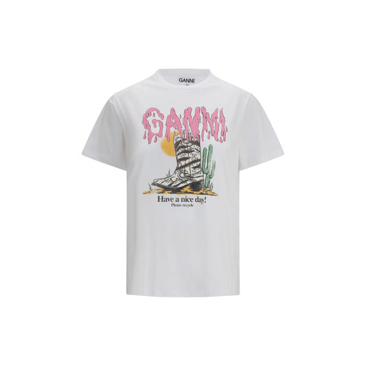 Ganni White Cotton T-Shirt Ganni
