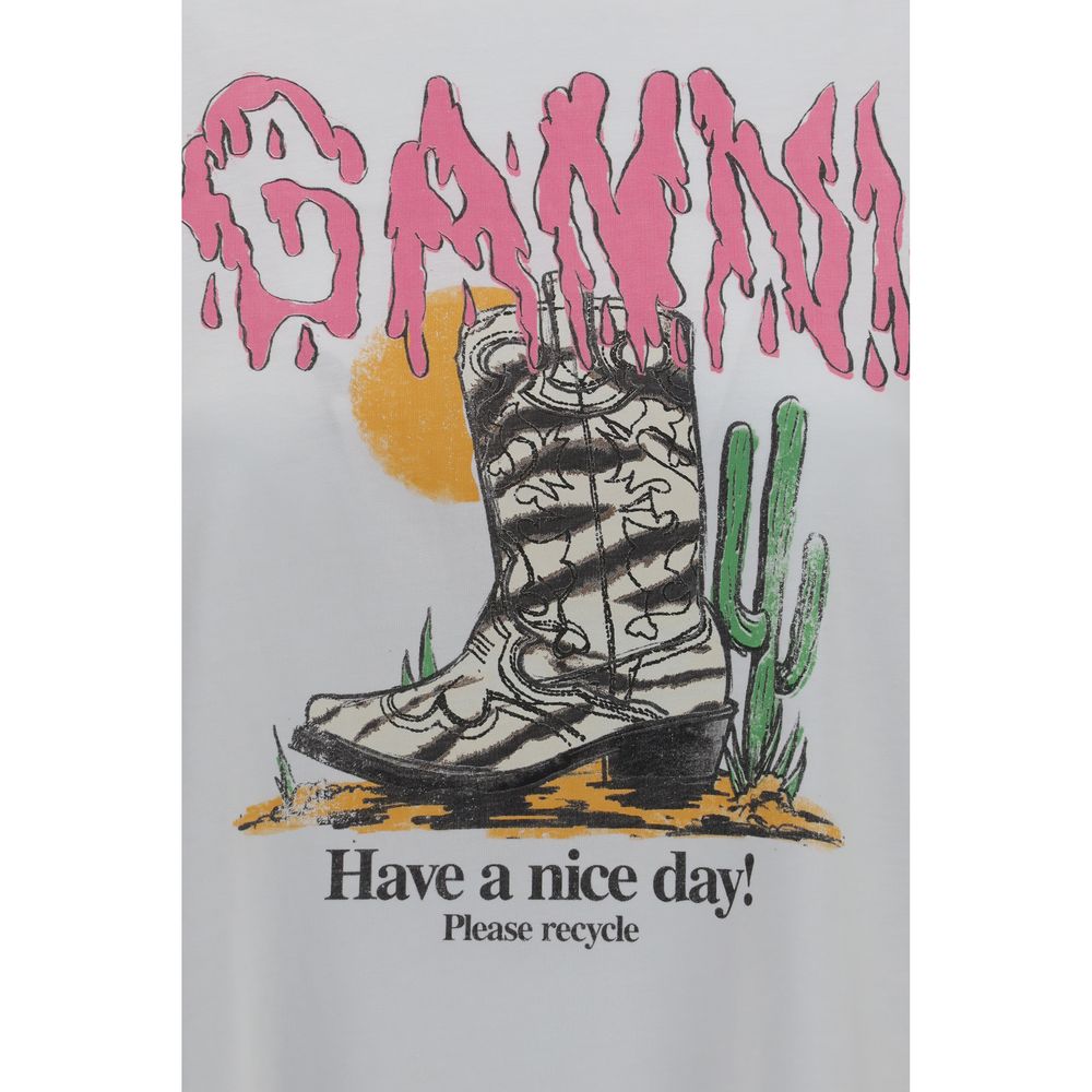 Ganni White Cotton T-Shirt Ganni