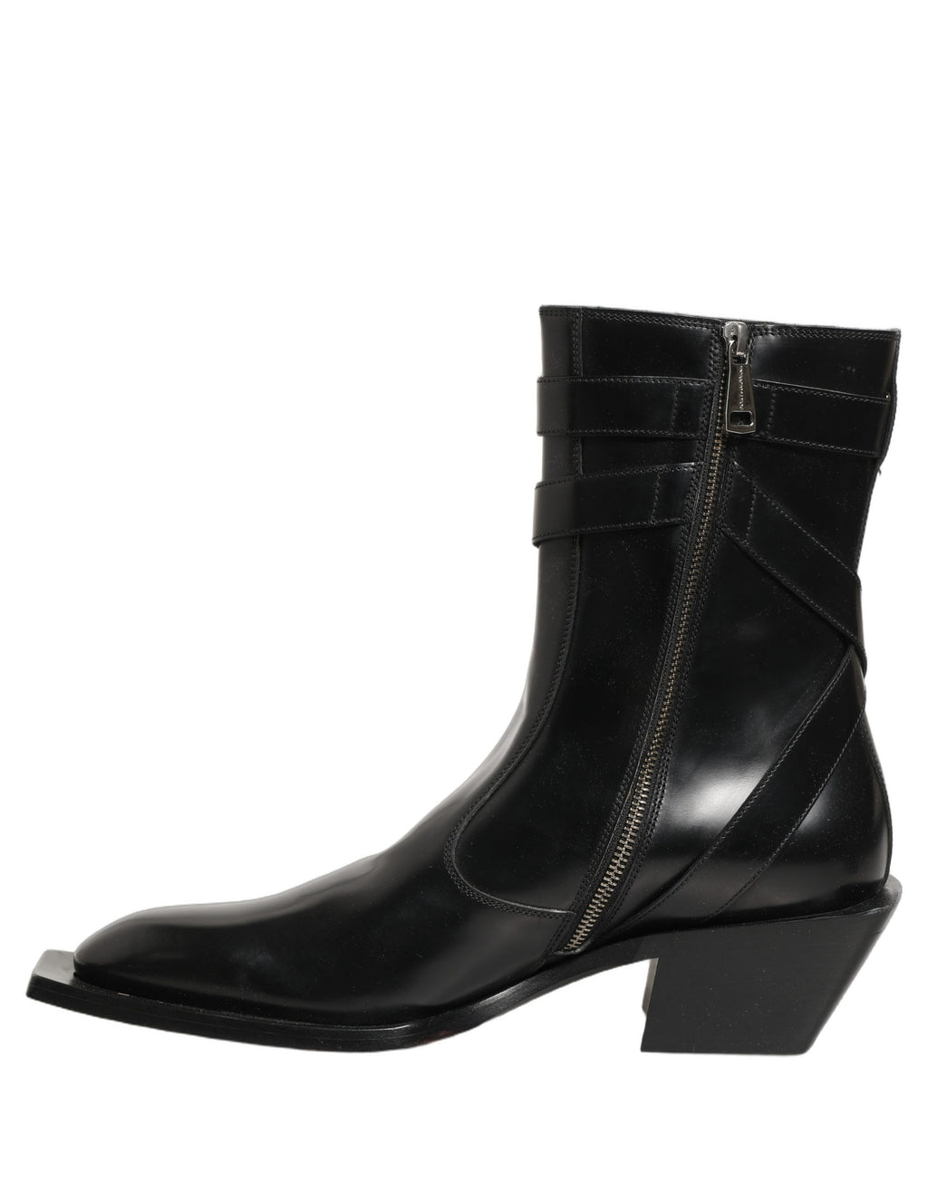 Dolce & Gabbana Black Leather DG Plaque Mid Calf Boots Shoes