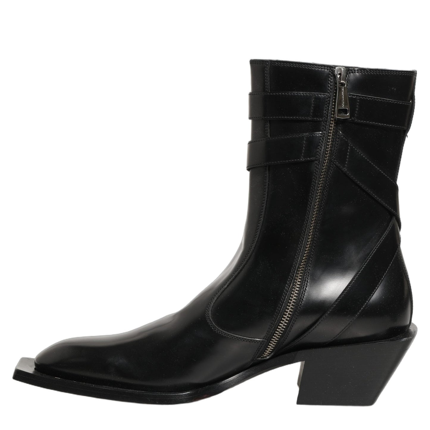 Dolce & Gabbana Black Leather DG Plaque Mid Calf Boots Shoes Dolce & Gabbana