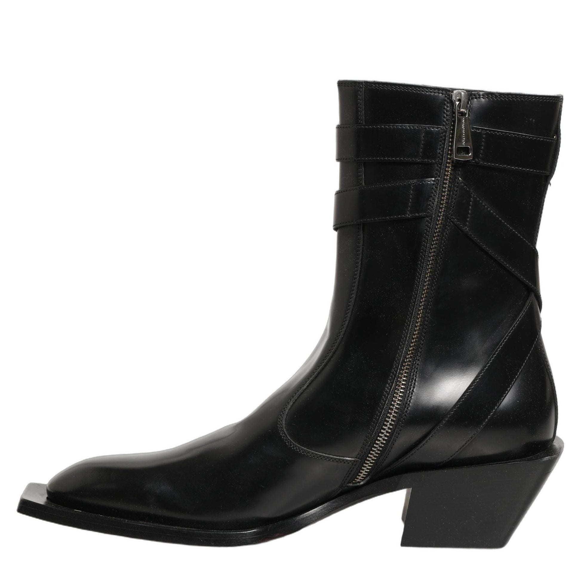Dolce & Gabbana Black Leather DG Plaque Mid Calf Boots Shoes Dolce & Gabbana