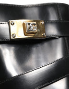 Dolce & Gabbana Black Leather DG Plaque Mid Calf Boots Shoes