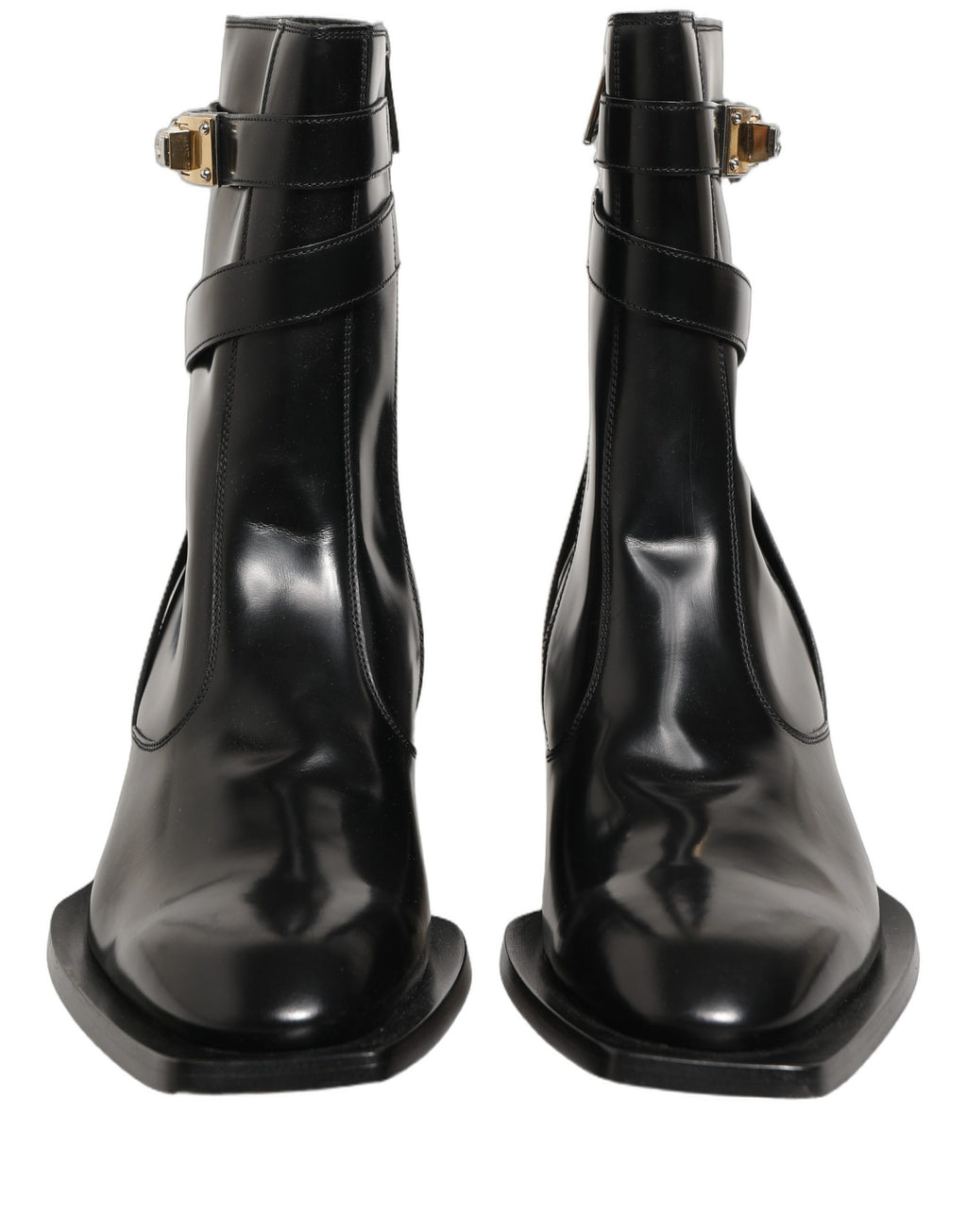 Dolce & Gabbana Black Leather DG Plaque Mid Calf Boots Shoes