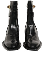 Dolce & Gabbana Black Leather DG Plaque Mid Calf Boots Shoes