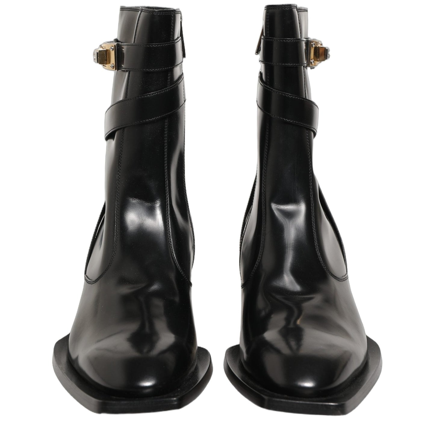 Dolce & Gabbana Black Leather DG Plaque Mid Calf Boots Shoes Dolce & Gabbana