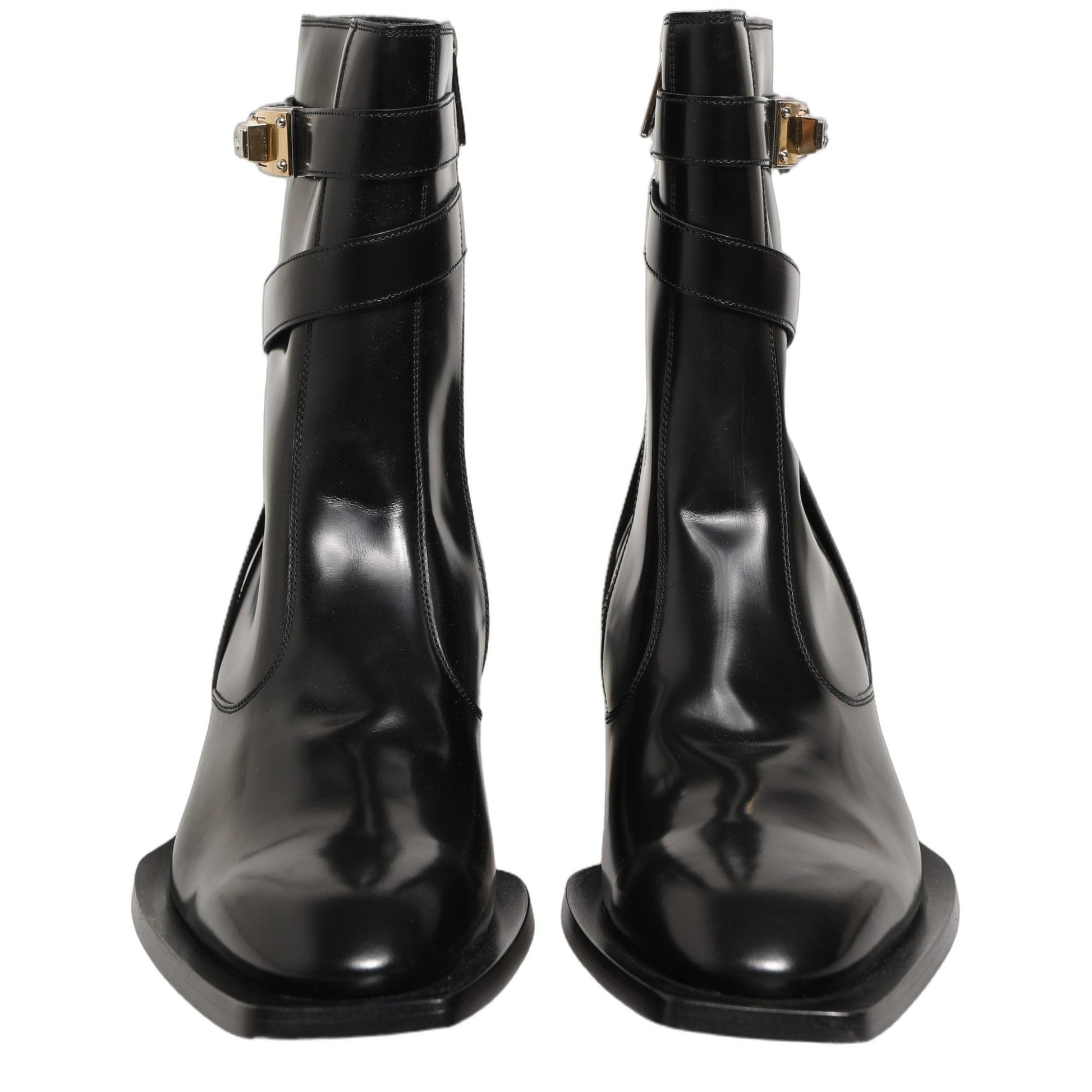 Dolce & Gabbana Black Leather DG Plaque Mid Calf Boots Shoes Dolce & Gabbana
