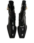 Dolce & Gabbana Black Leather DG Plaque Mid Calf Boots Shoes