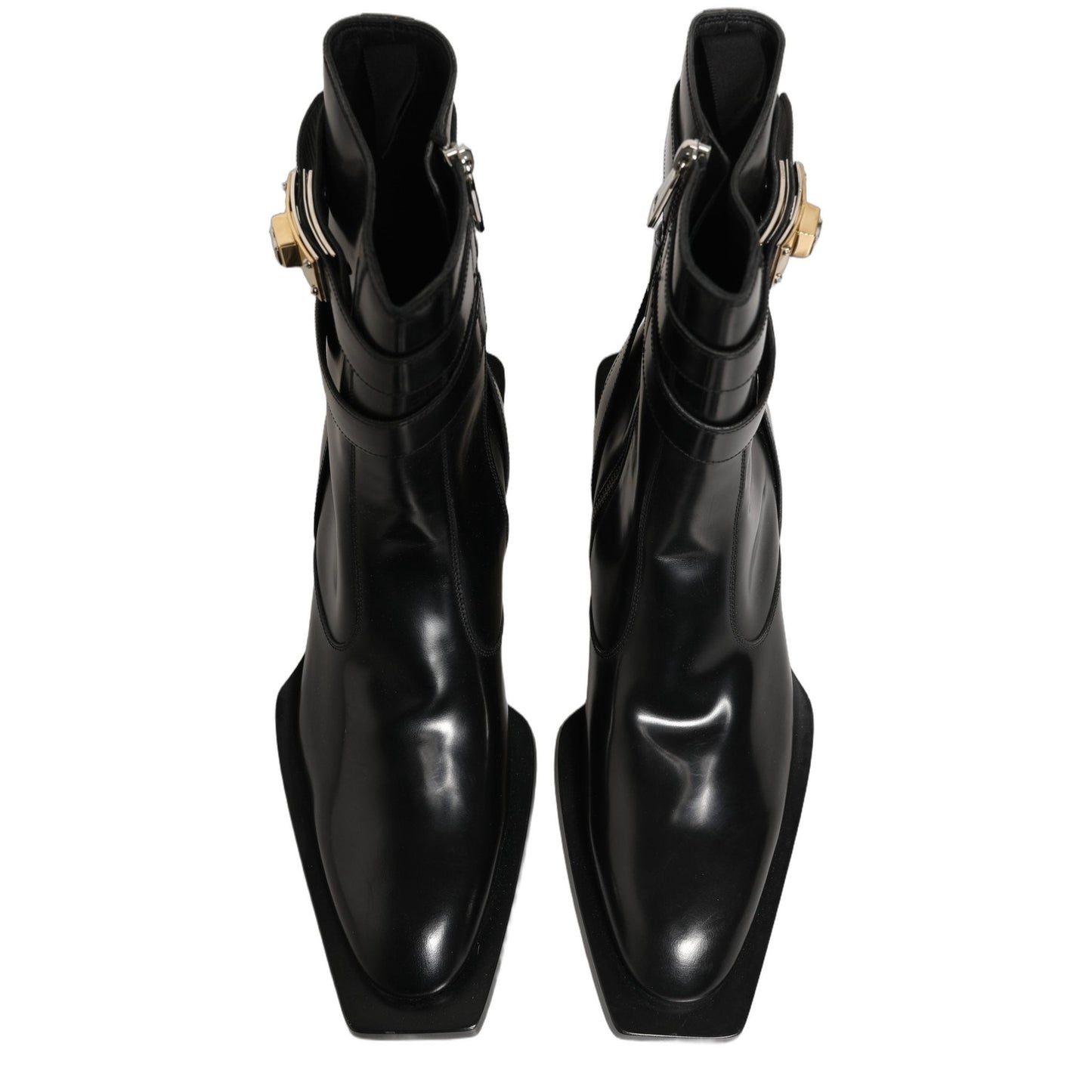 Dolce & Gabbana Black Leather DG Plaque Mid Calf Boots Shoes Dolce & Gabbana