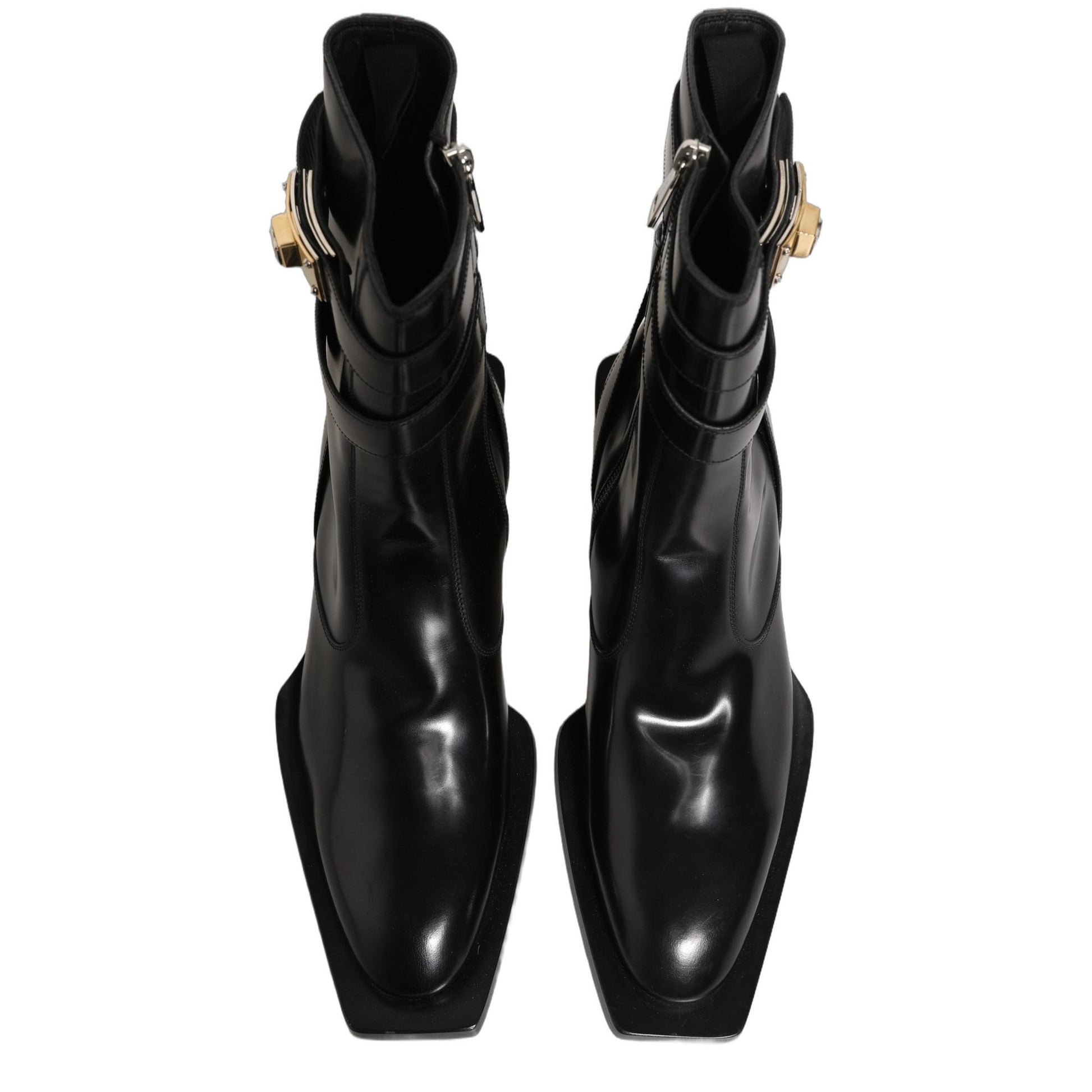Dolce & Gabbana Black Leather DG Plaque Mid Calf Boots Shoes Dolce & Gabbana