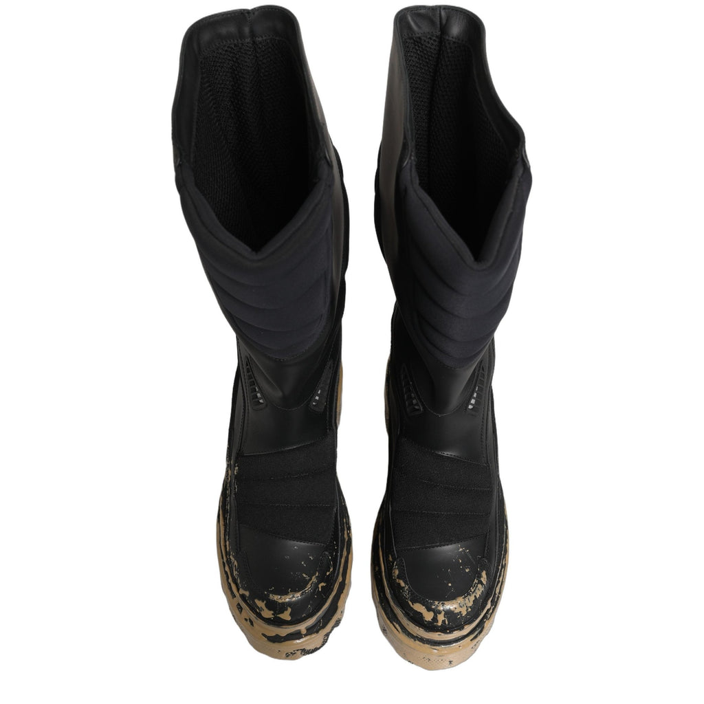 Dolce & Gabbana Black Leather Biker Mid Calf Men Boots Shoes Dolce & Gabbana