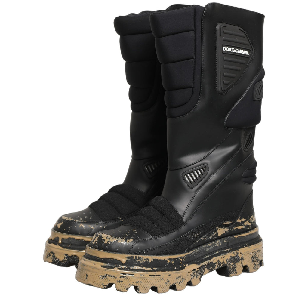 Dolce & Gabbana Black Leather Biker Mid Calf Men Boots Shoes Dolce & Gabbana