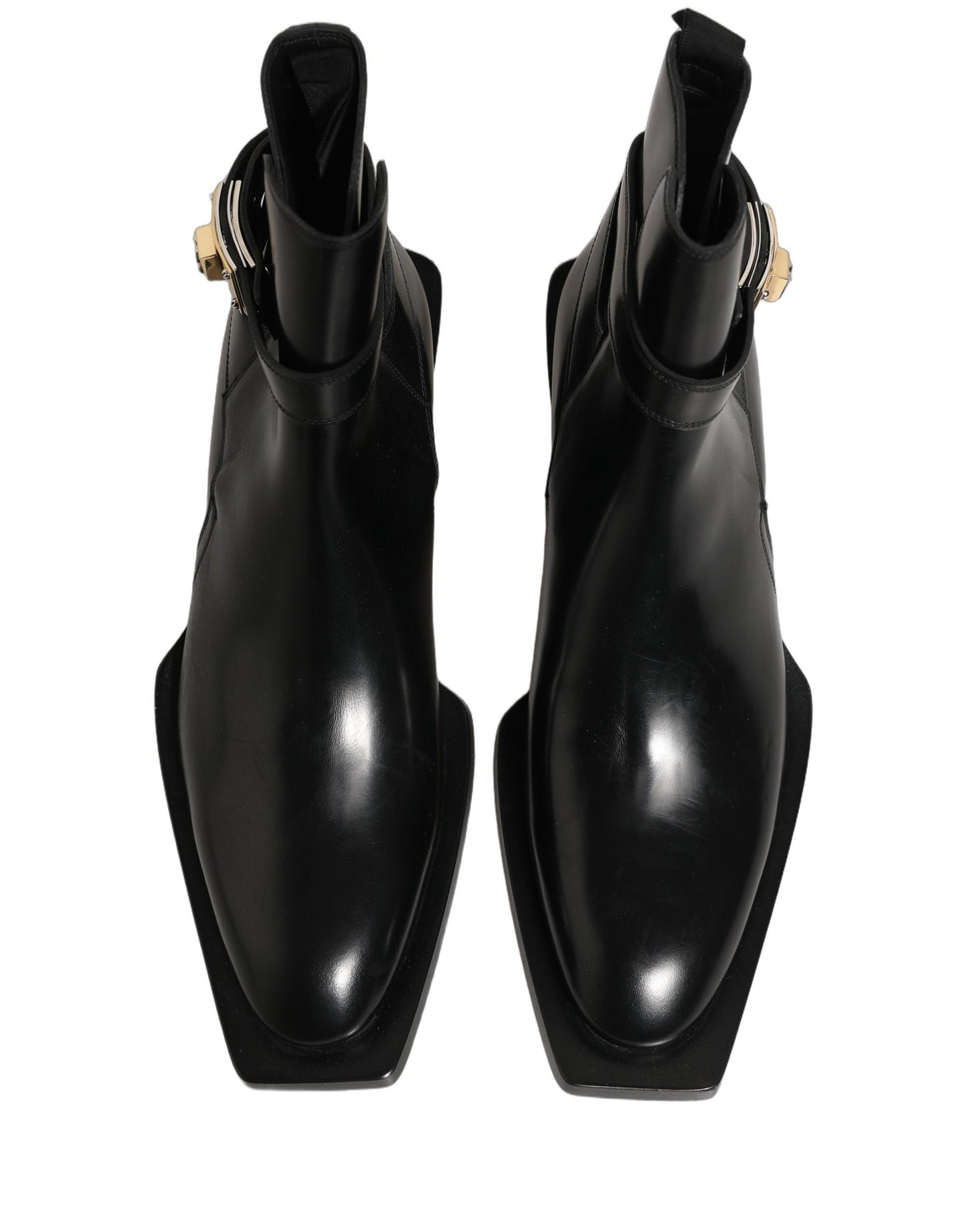 Dolce & Gabbana Black Leather DG Plaque Ankle Boots Shoes Dolce & Gabbana