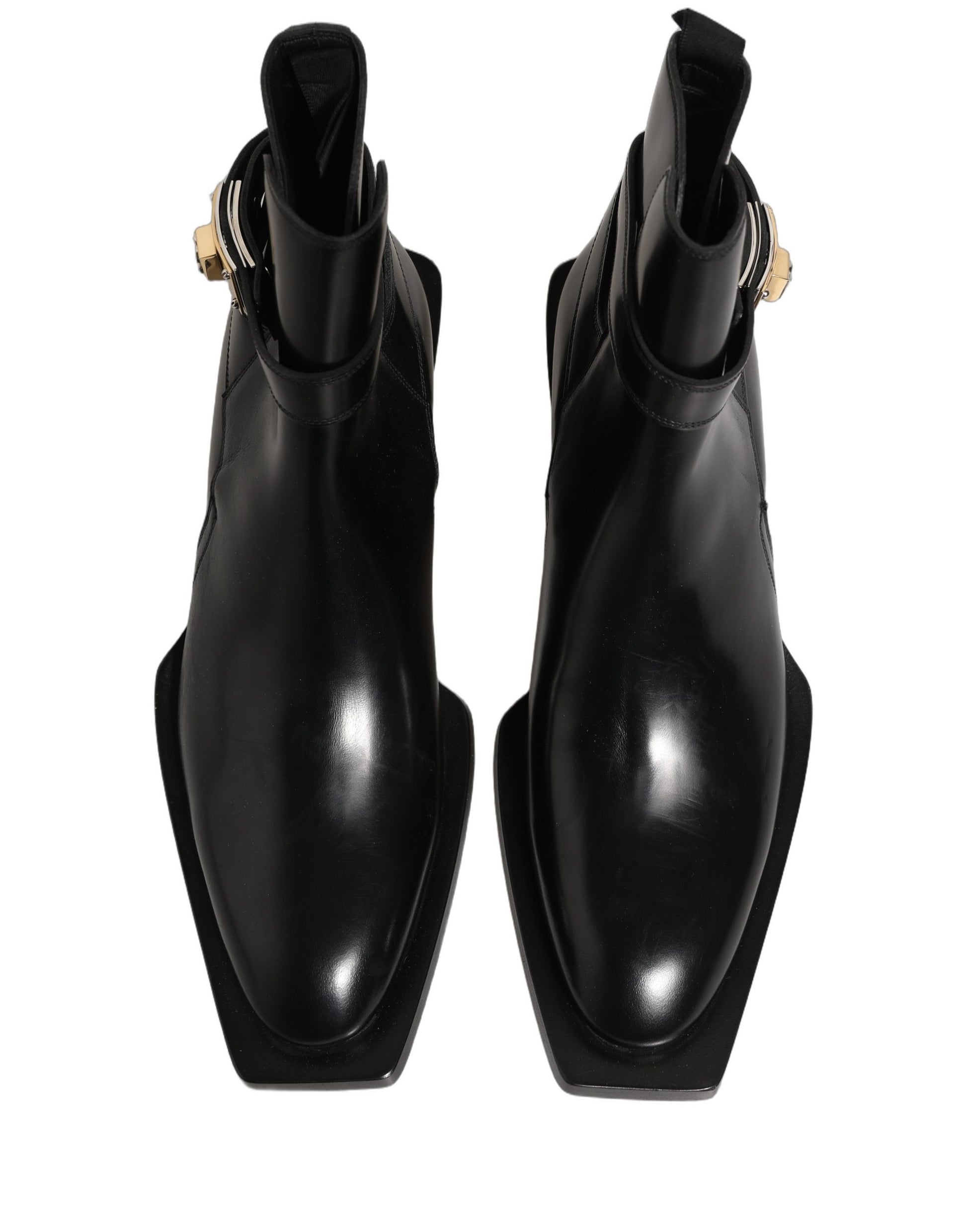 Dolce & Gabbana Black Leather DG Plaque Ankle Boots Shoes Dolce & Gabbana