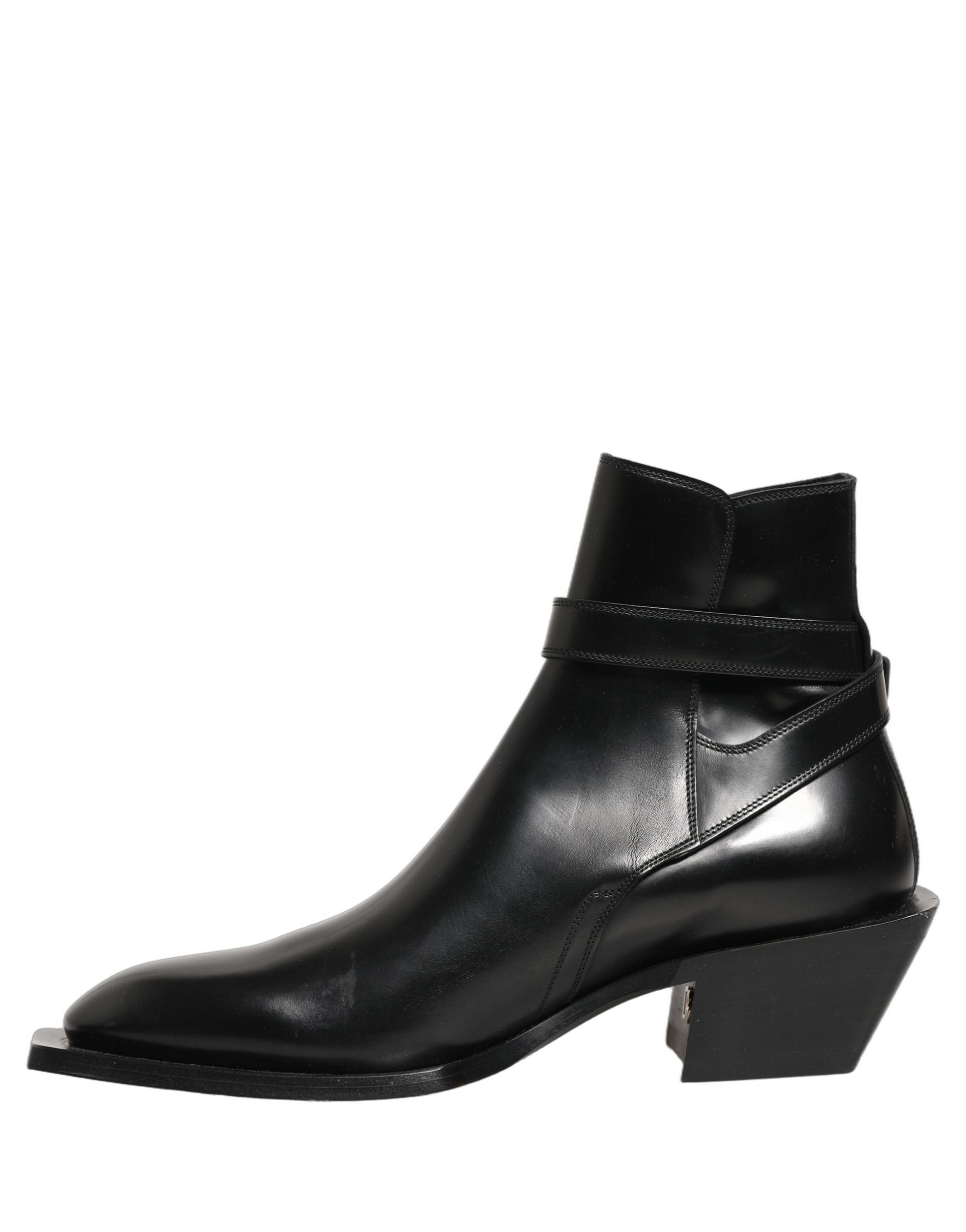 Dolce & Gabbana Black Leather DG Plaque Ankle Boots Shoes Dolce & Gabbana