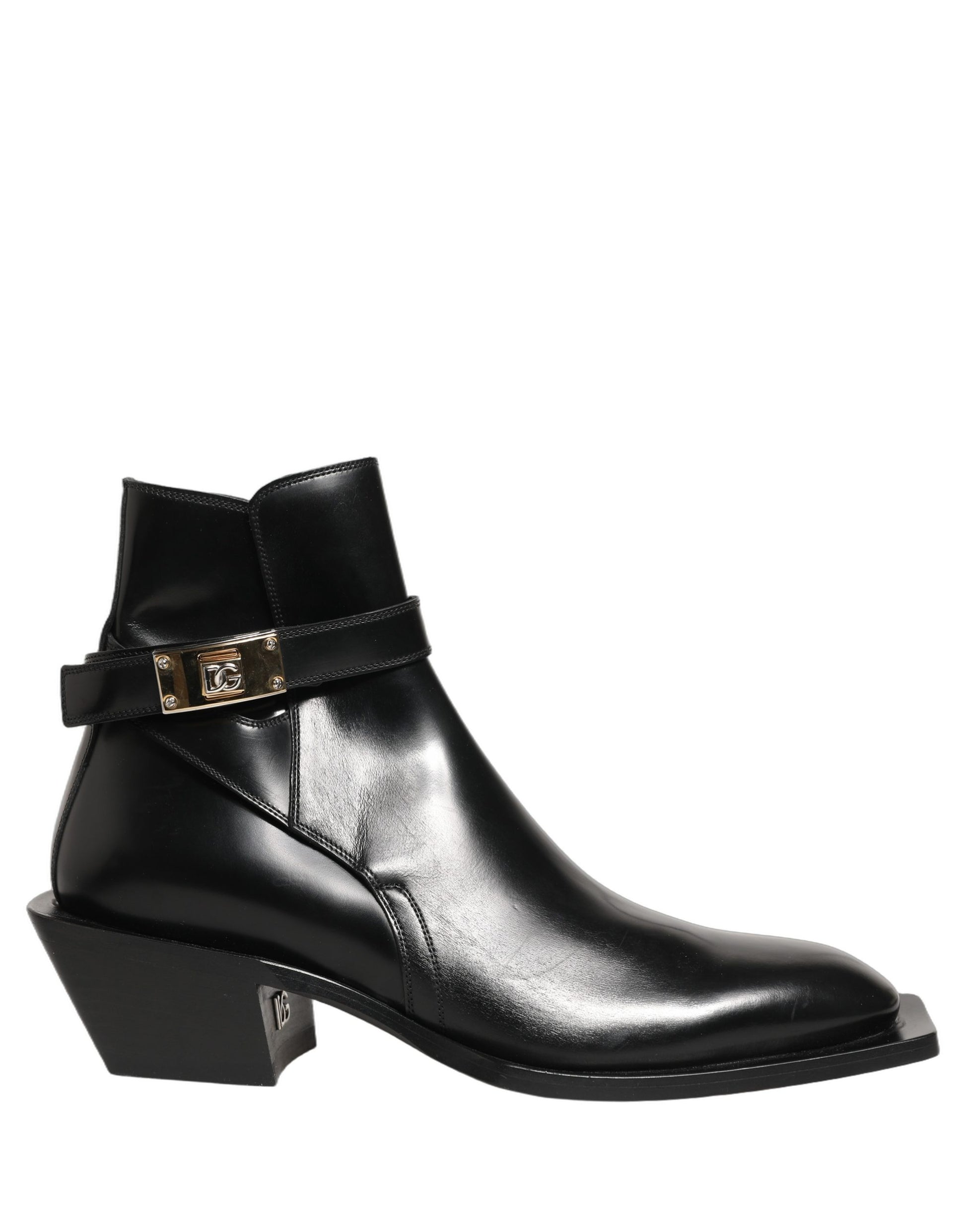 Dolce & Gabbana Black Leather DG Plaque Ankle Boots Shoes Dolce & Gabbana