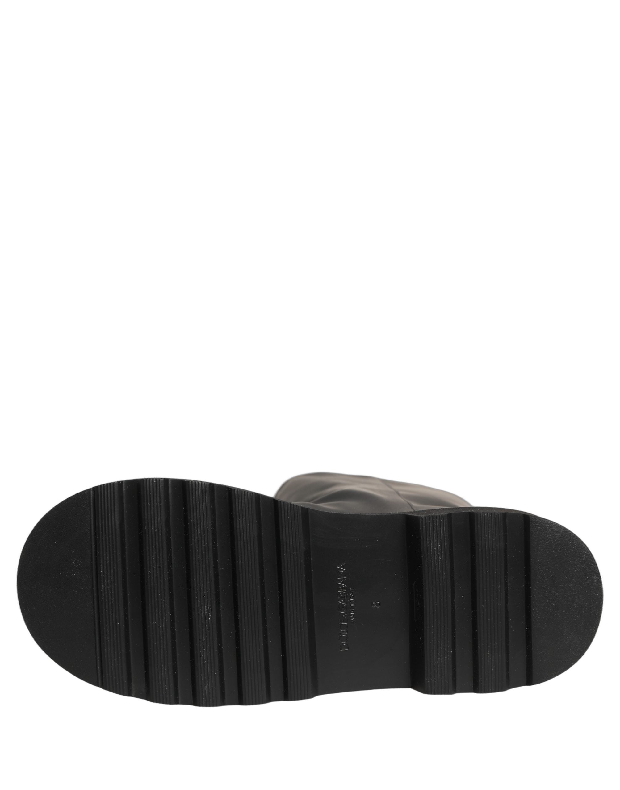 Dolce & Gabbana Black Leather Mid Calf Chunky Men Boots Shoes Dolce & Gabbana