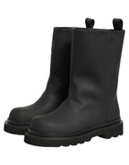 Dolce & Gabbana Black Leather Mid Calf Chunky Men Boots Shoes Dolce & Gabbana