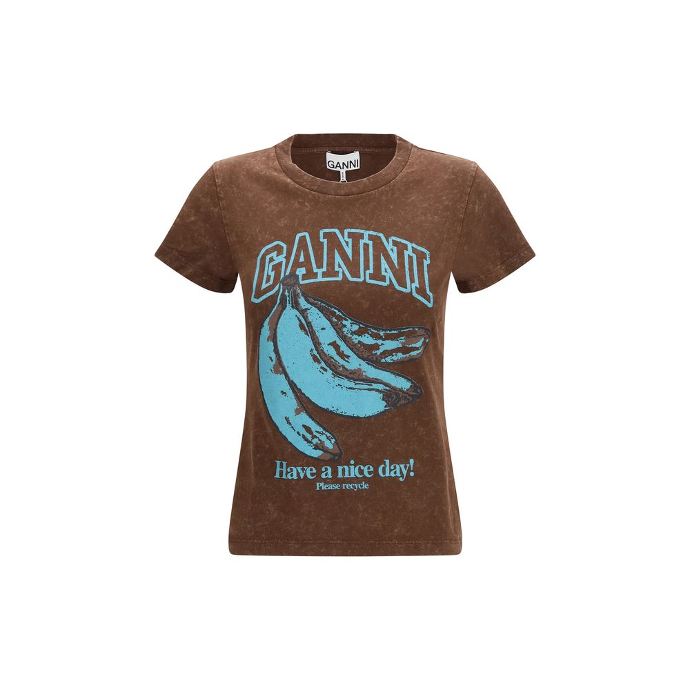 Ganni Brown Cotton T-Shirt Ganni