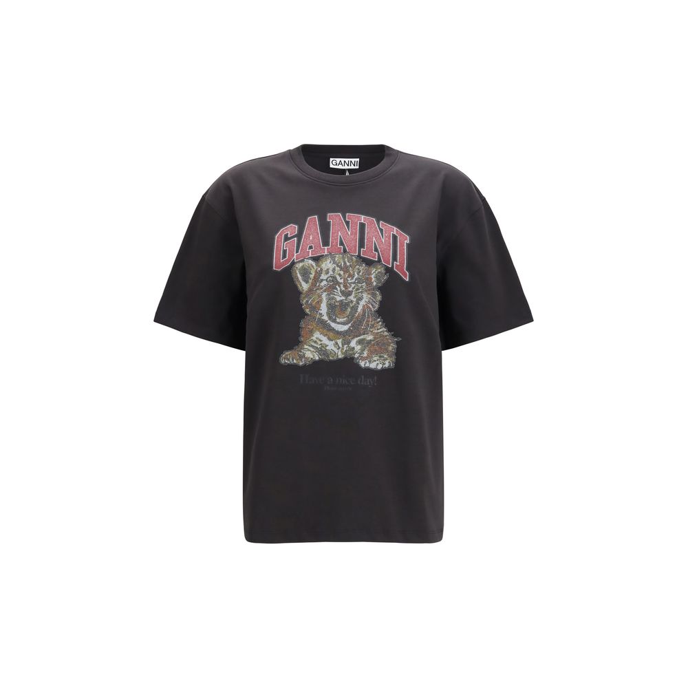 Ganni Black Cotton T-Shirt Ganni