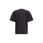 Black cotton Ganni T-shirt with crew neckline and short sleeves, displayed on a plain background.