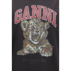 Black Ganni cotton T-shirt featuring a classic crew neck and short sleeves, displayed flat on a white background.