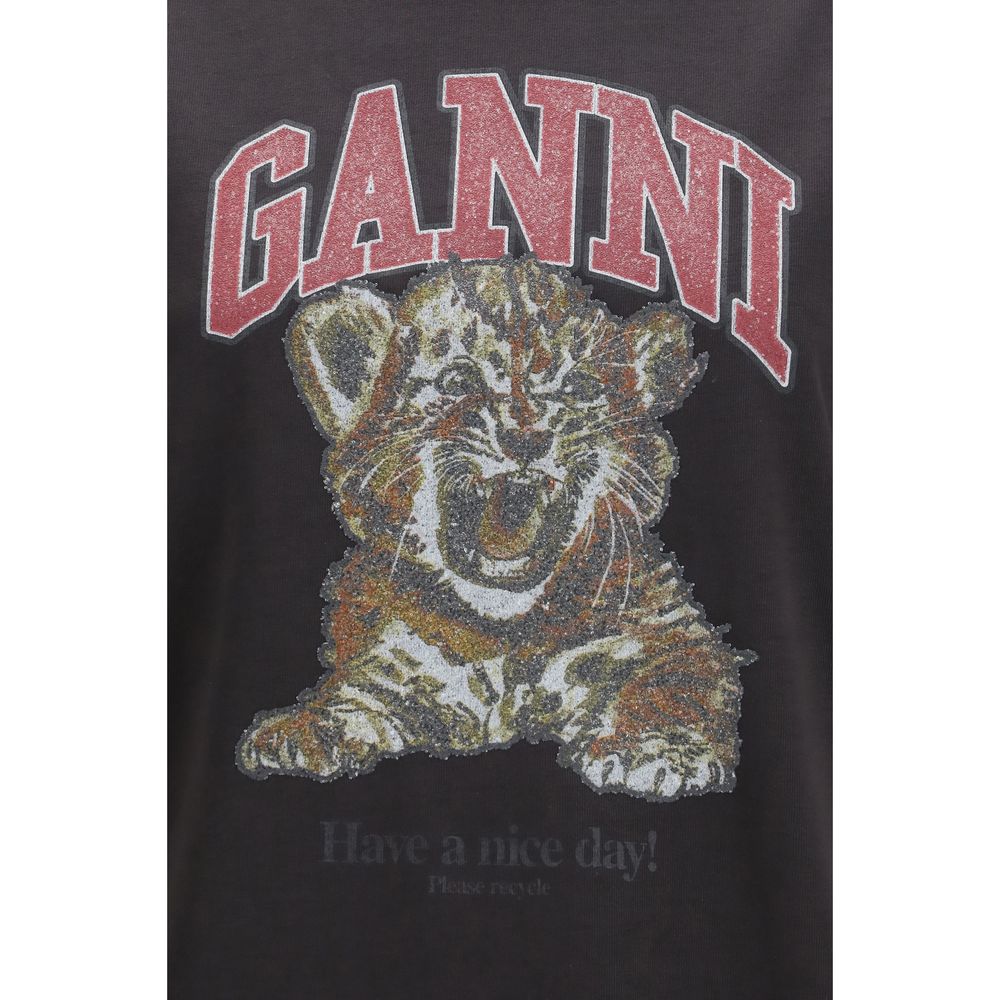 Ganni Black Cotton T-Shirt Ganni
