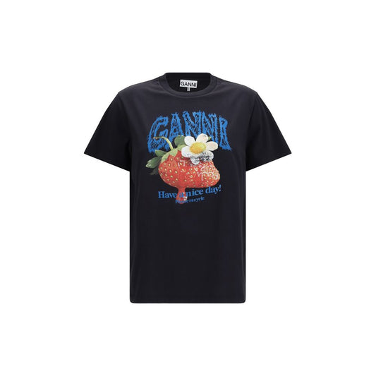 Ganni Black Cotton T-Shirt Ganni