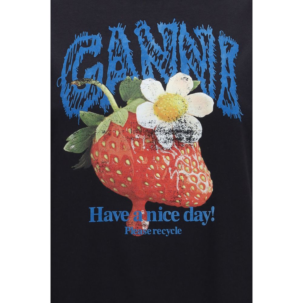 Ganni Black Cotton T-Shirt Ganni
