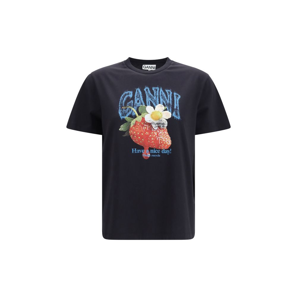 Ganni Black Cotton T-Shirt Ganni