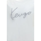 Kenzo white cotton T-shirt with classic crew neck and logo detail, showcasing soft fabric and casual style.